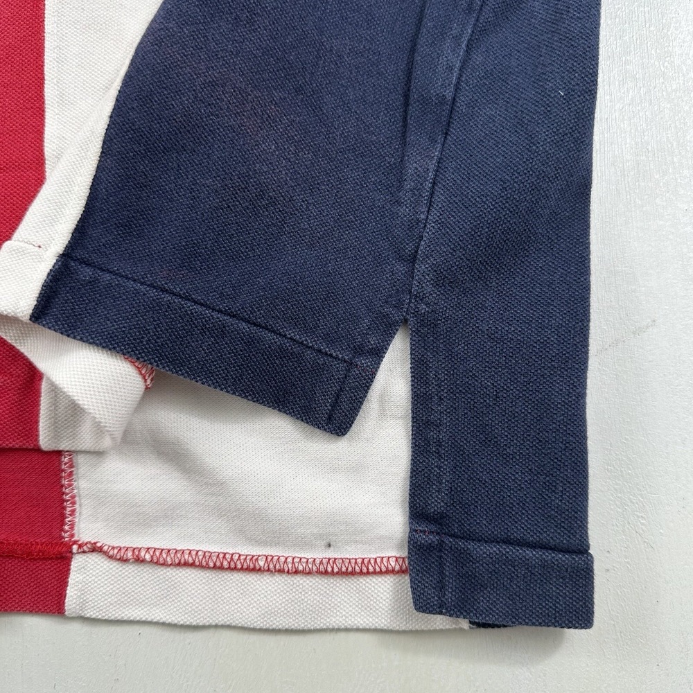 VTG Colorblock Polo Shirt Men Large Short Sleeve Red Blue Vertical Stripes Y2K - Picture 2 of 10